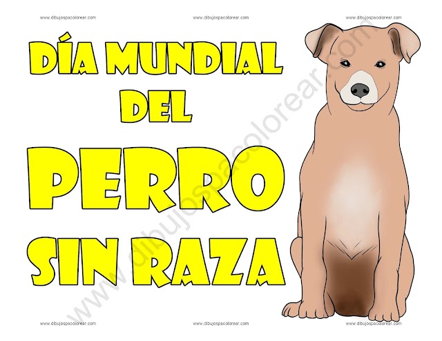Día Mundial del perro sin raza dibujo a color y para colorear